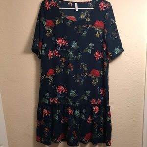 Navy dress with floral detail- NEVER WORN
